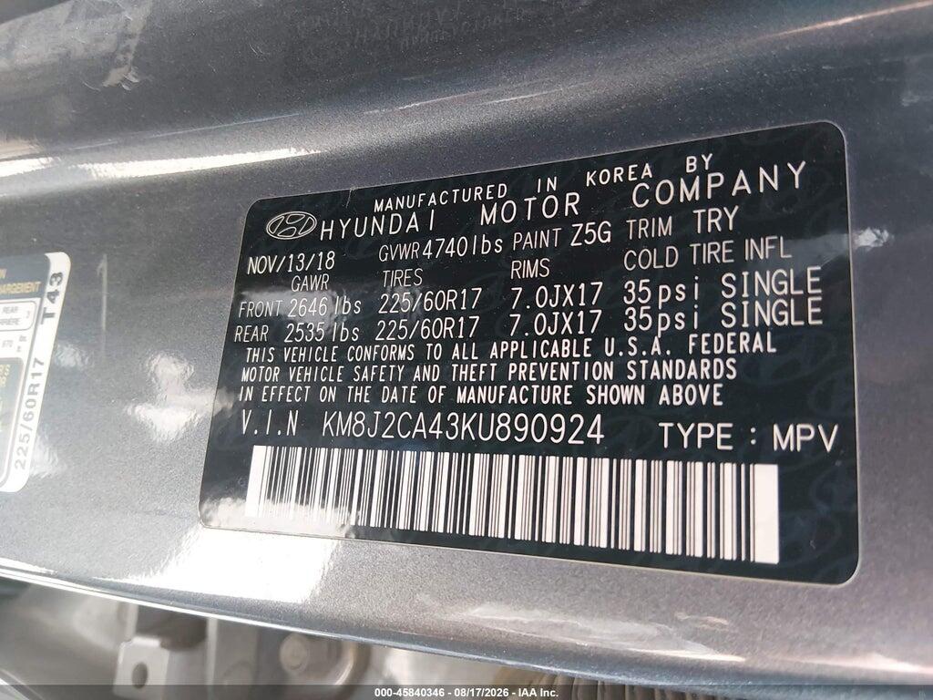 KM8J2CA43KU890924 2019 HYUNDAI TUCSON photo no. 9