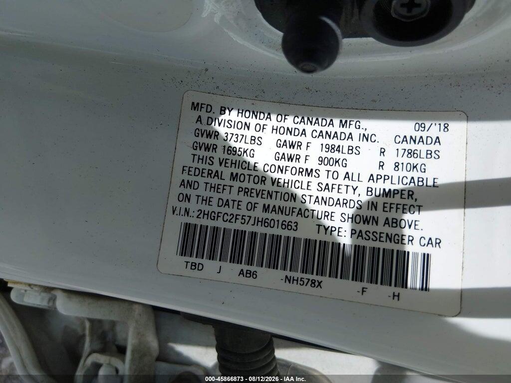 2HGFC2F57JH601663 2018 HONDA CIVIC photo no. 9