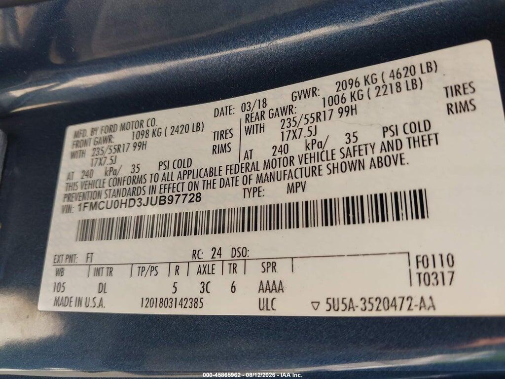 1FMCU0HD3JUB97728 2018 FORD ESCAPE photo no. 9
