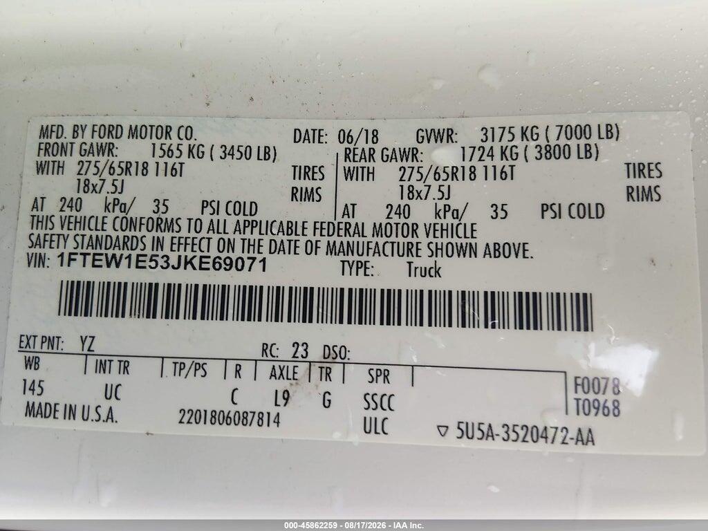 1FTEW1E53JKE69071 2018 FORD F-150 photo no. 9