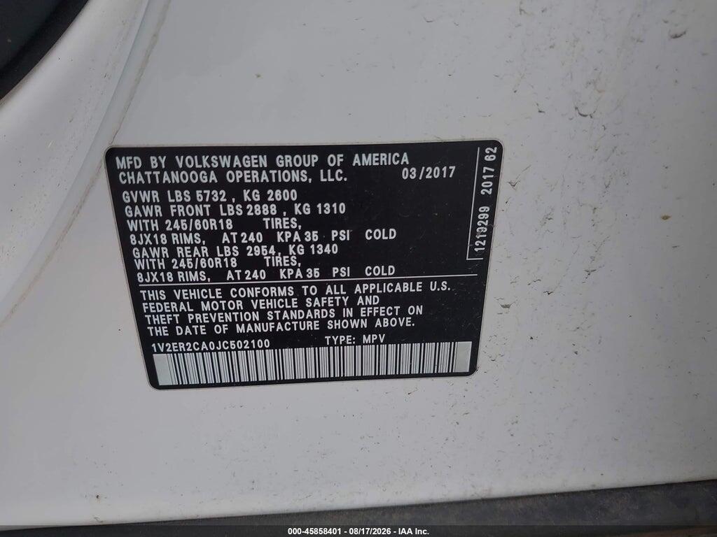 1V2ER2CA0JC502100 2018 VOLKSWAGEN ATLAS photo no. 9