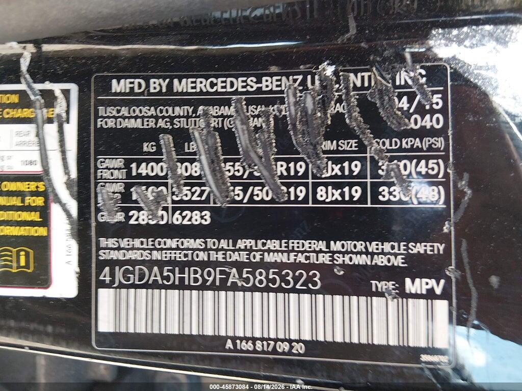 4JGDA5HB9FA585323 2015 MERCEDES-BENZ ML 350 photo no. 9