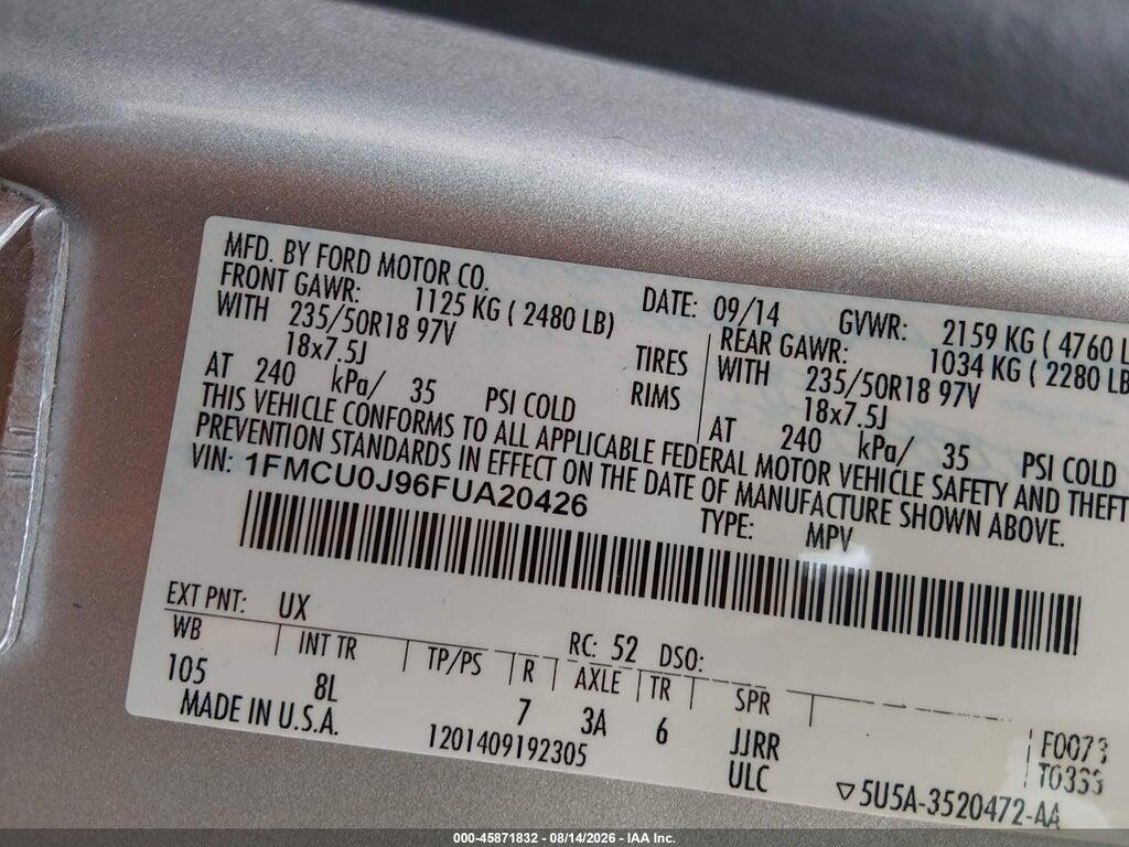 1FMCU0J96FUA20426 2015 FORD ESCAPE photo no. 9