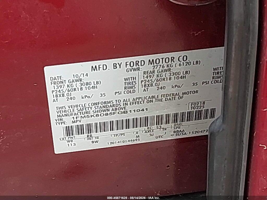 1FM5K8D85FGB11041 2015 FORD EXPLORER photo no. 9