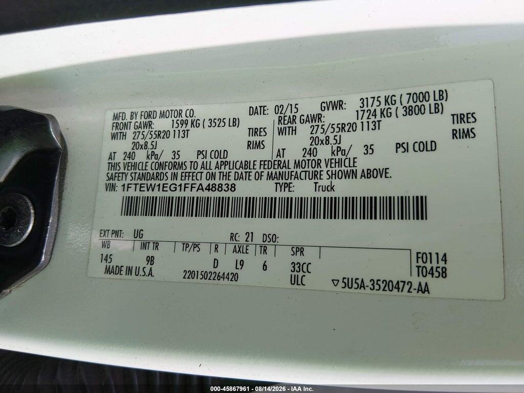 1FTEW1EG1FFA48838 2015 FORD F-150 photo no. 9