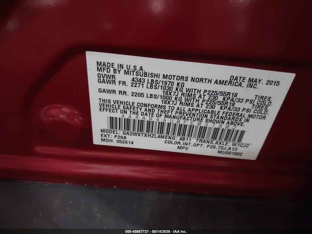 4A4AR4AU0FE037802 2015 MITSUBISHI OUTLANDER SPORT photo no. 9