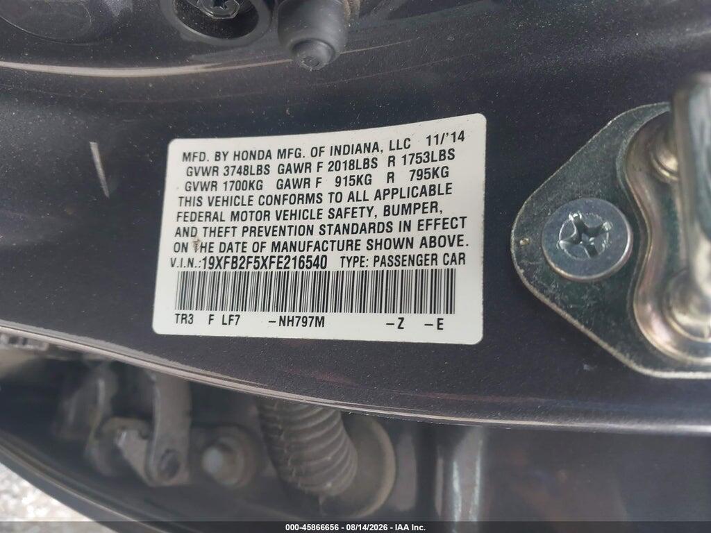19XFB2F5XFE216540 2015 HONDA CIVIC photo no. 9