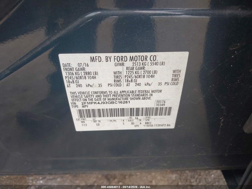 2FMPK4J93GBC16281 2016 FORD EDGE photo no. 9