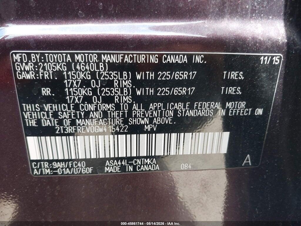 2T3RFREV0GW415422 2016 TOYOTA RAV4 photo no. 9