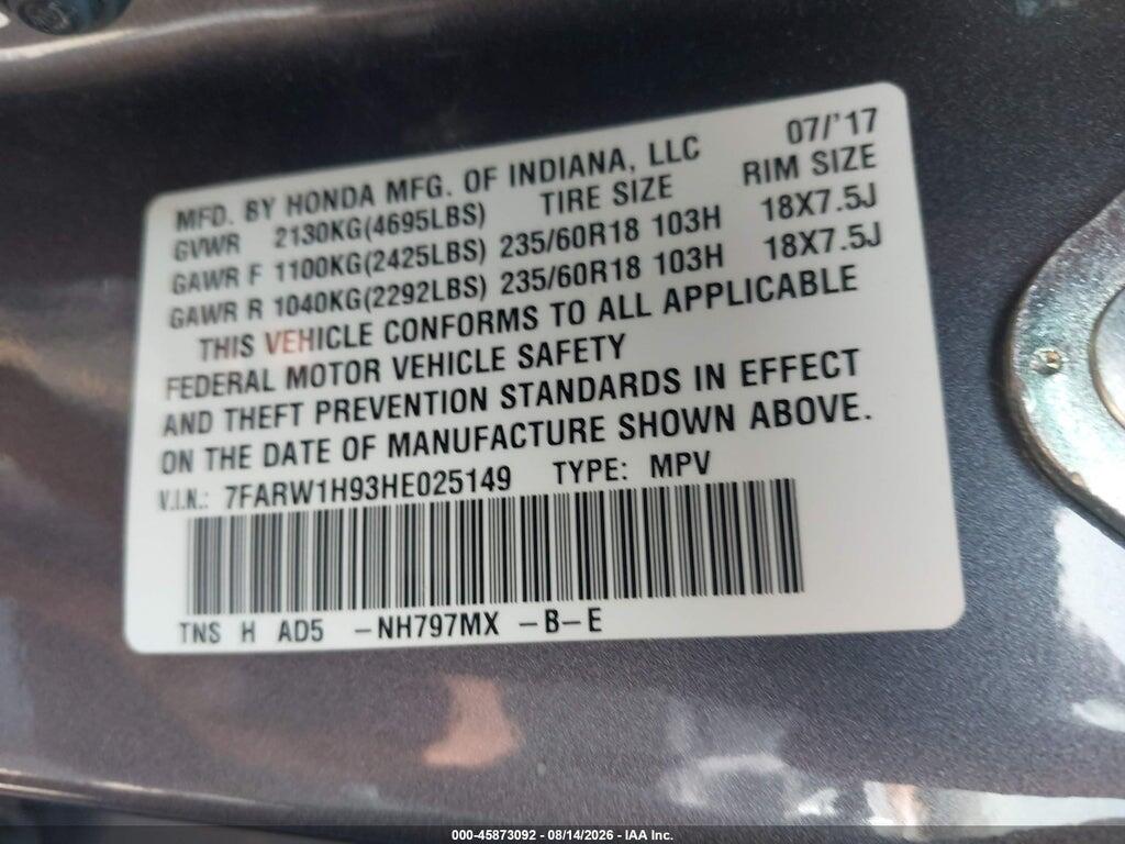 7FARW1H93HE025149 2017 HONDA CR-V photo no. 9
