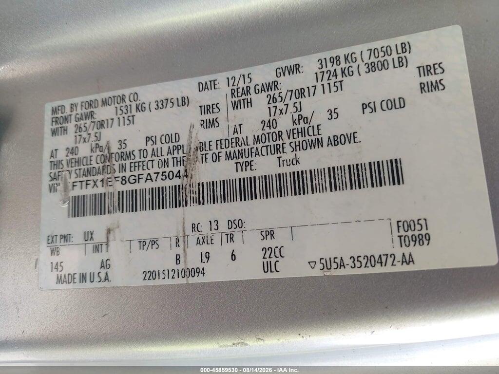 1FTFX1EF8GFA75044 2016 FORD F-150 photo no. 9