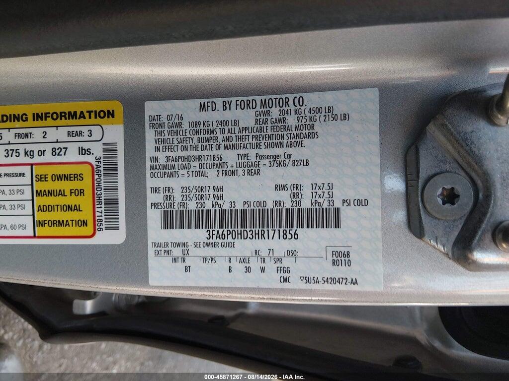 3FA6P0HD3HR171856 2017 FORD FUSION photo no. 9
