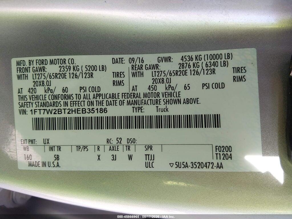 1FT7W2BT2HEB35186 2017 FORD F-250 photo no. 9