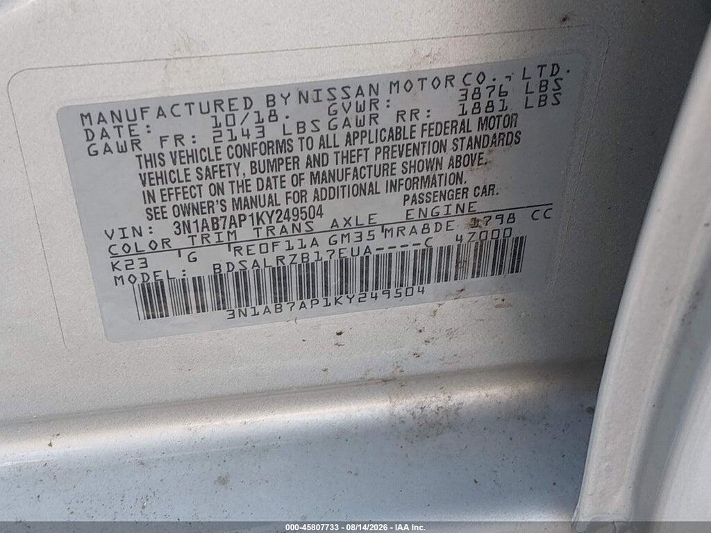 3N1AB7AP1KY249504 2019 NISSAN SENTRA photo no. 9