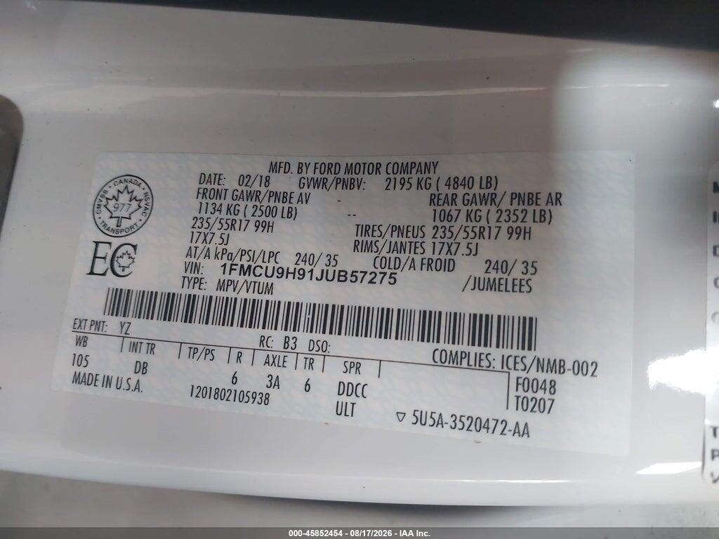 1FMCU9H91JUB57275 2018 FORD ESCAPE photo no. 9