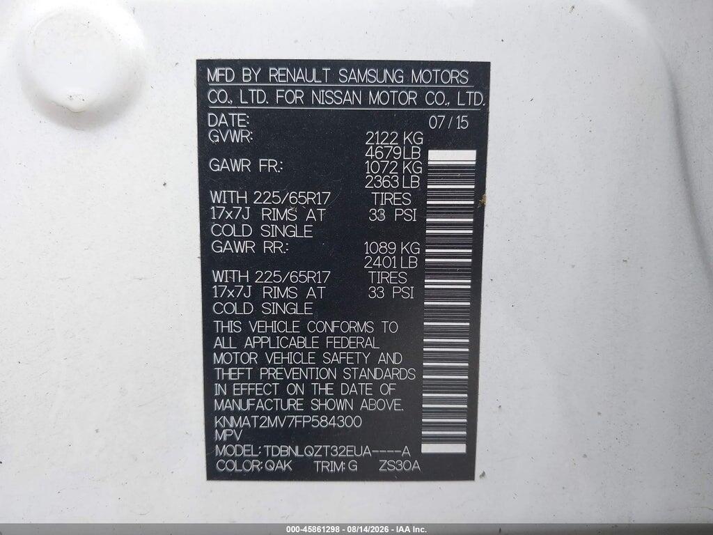 KNMAT2MV7FP584300 2015 NISSAN ROGUE photo no. 9
