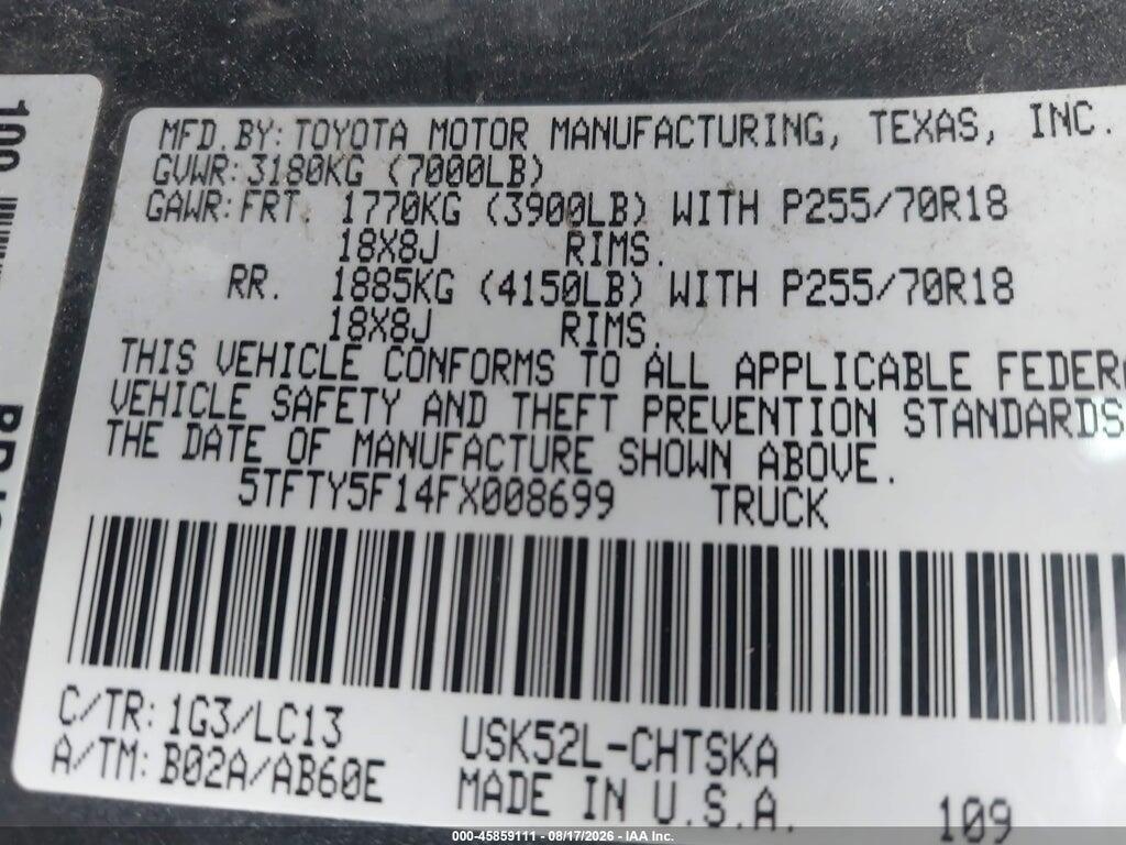 5TFTY5F14FX008699 2015 TOYOTA TUNDRA photo no. 9