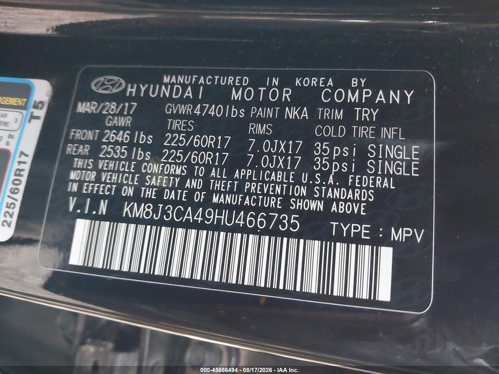 KM8J3CA49HU466735 2017 HYUNDAI TUCSON photo no. 9