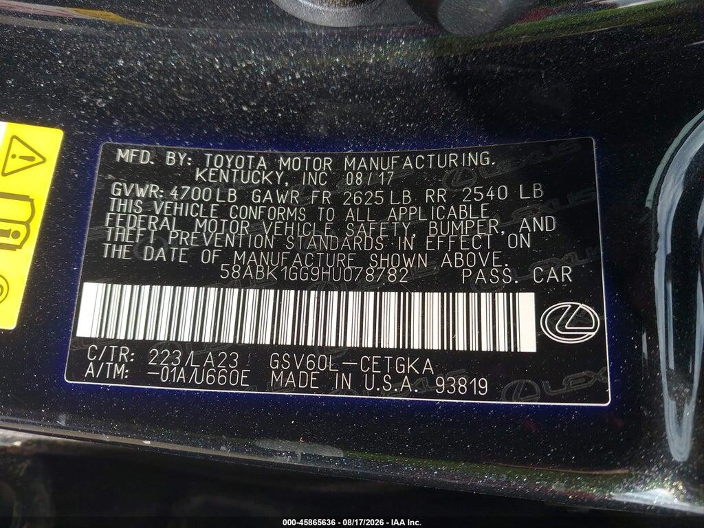 58ABK1GG9HU078782 2017 LEXUS ES 350 photo no. 9