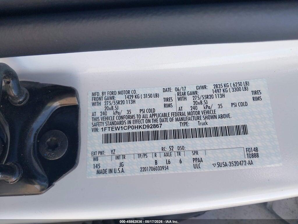 1FTEW1CP0HKD92867 2017 FORD F-150 photo no. 9