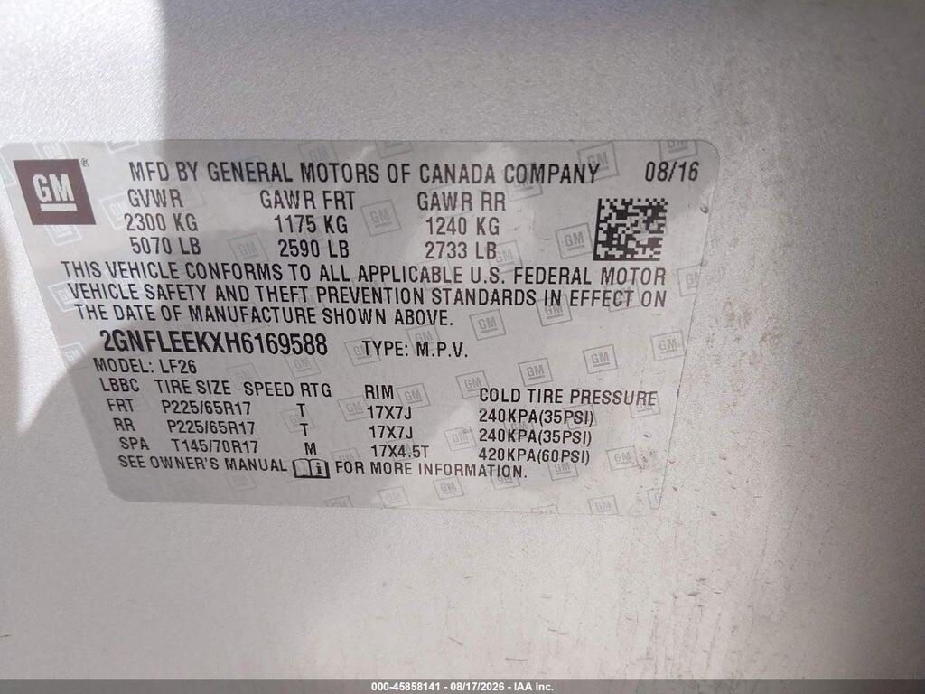2GNFLEEKXH6169588 2017 CHEVROLET EQUINOX photo no. 9