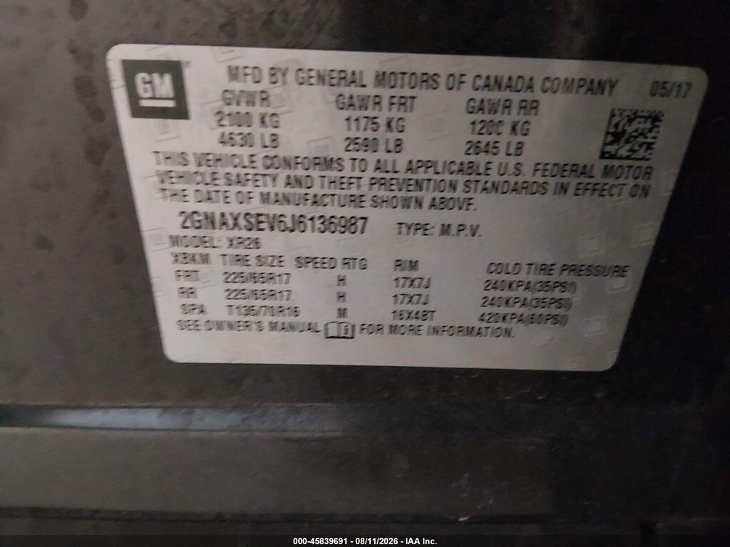2GNAXSEV6J6136987 2018 CHEVROLET EQUINOX photo no. 9