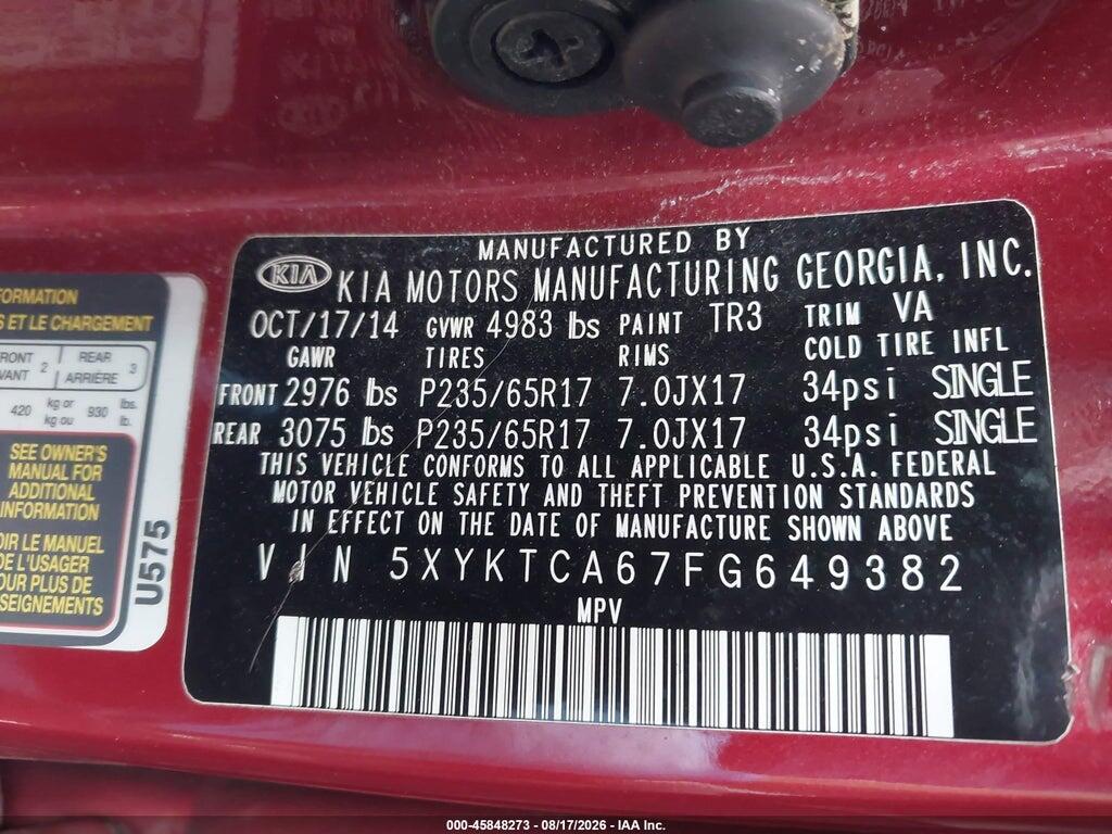 5XYKTCA67FG649382 2015 KIA SORENTO photo no. 9