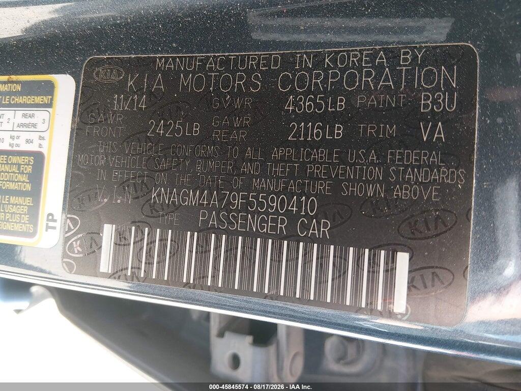 KNAGM4A79F5590410 2015 KIA OPTIMA photo no. 9