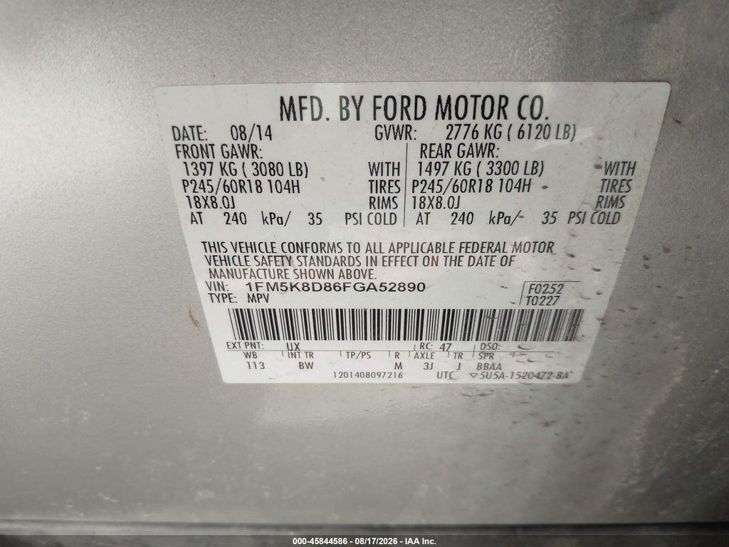 1FM5K8D86FGA52890 2015 FORD EXPLORER photo no. 9