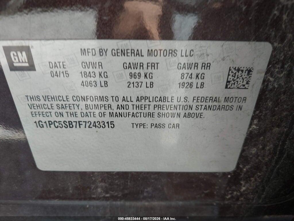 1G1PC5SB7F7243315 2015 CHEVROLET CRUZE photo no. 9