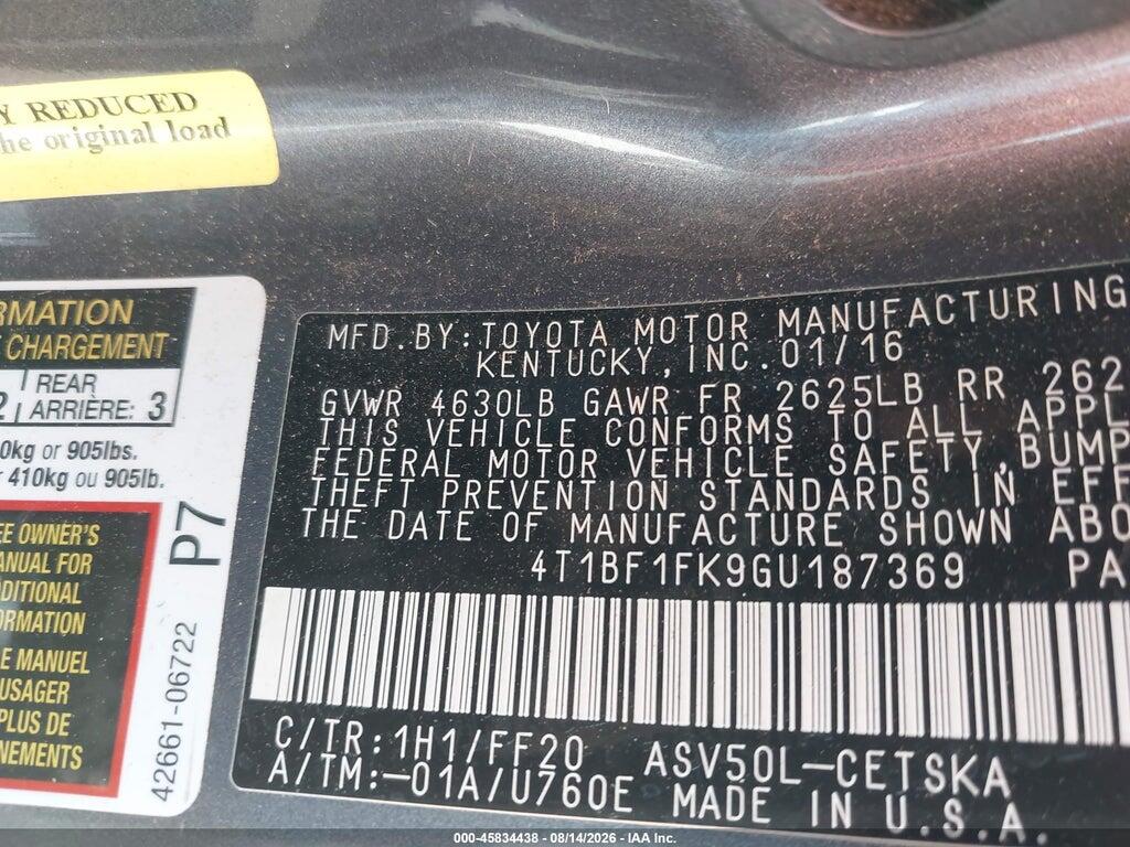 4T1BF1FK9GU187369 2016 TOYOTA CAMRY photo no. 9