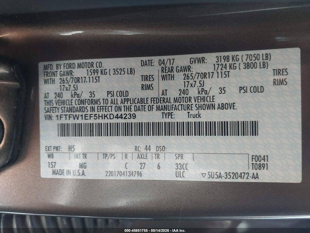 1FTFW1EF5HKD44239 2017 FORD F-150 photo no. 9