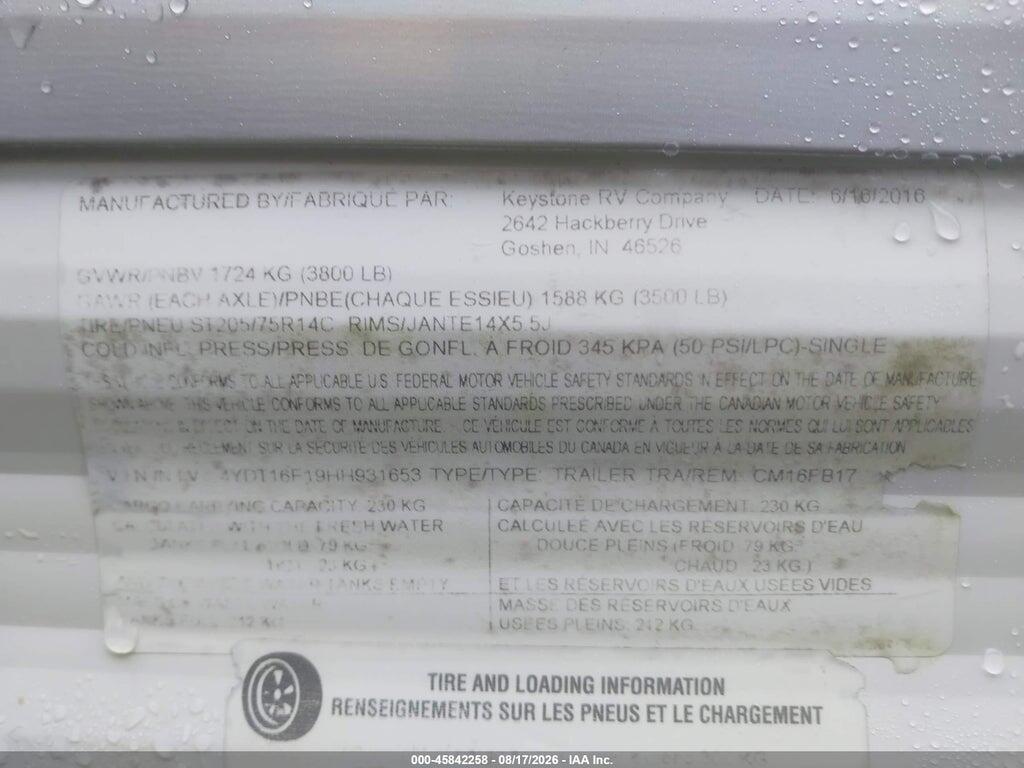 4YDT16F19HH931653 2017 COLEMAN 16FBS photo no. 9