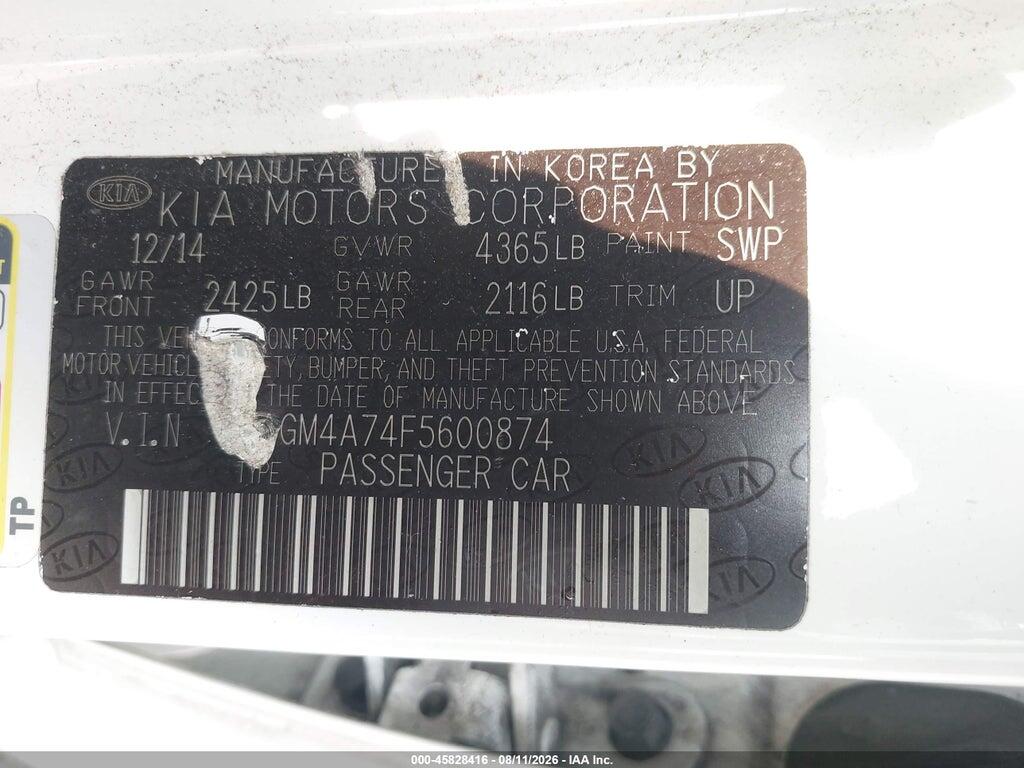 KNAGM4A74F5600874 2015 KIA OPTIMA photo no. 9