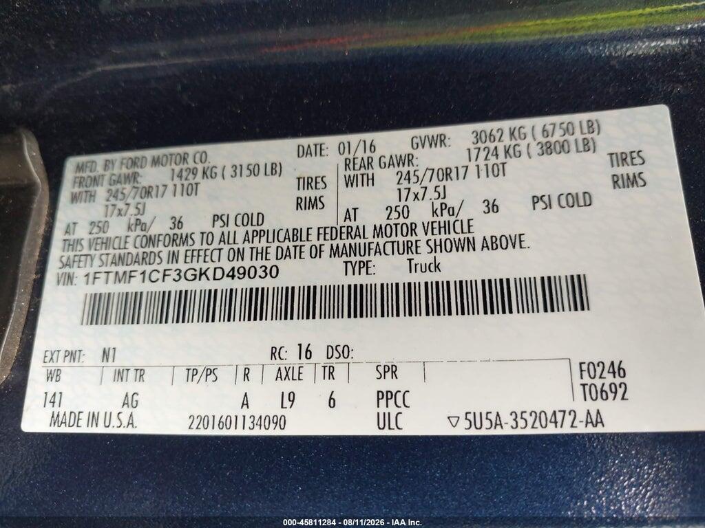 1FTMF1CF3GKD49030 2016 FORD F-150 photo no. 9
