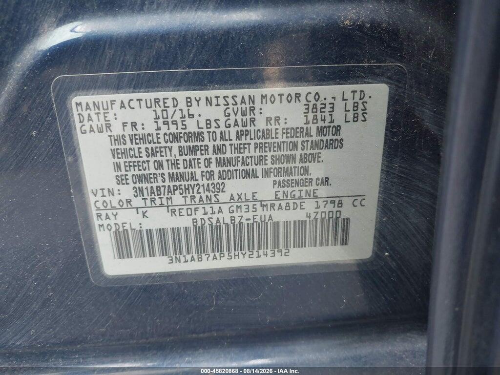 3N1AB7AP5HY214392 2017 NISSAN SENTRA photo no. 9