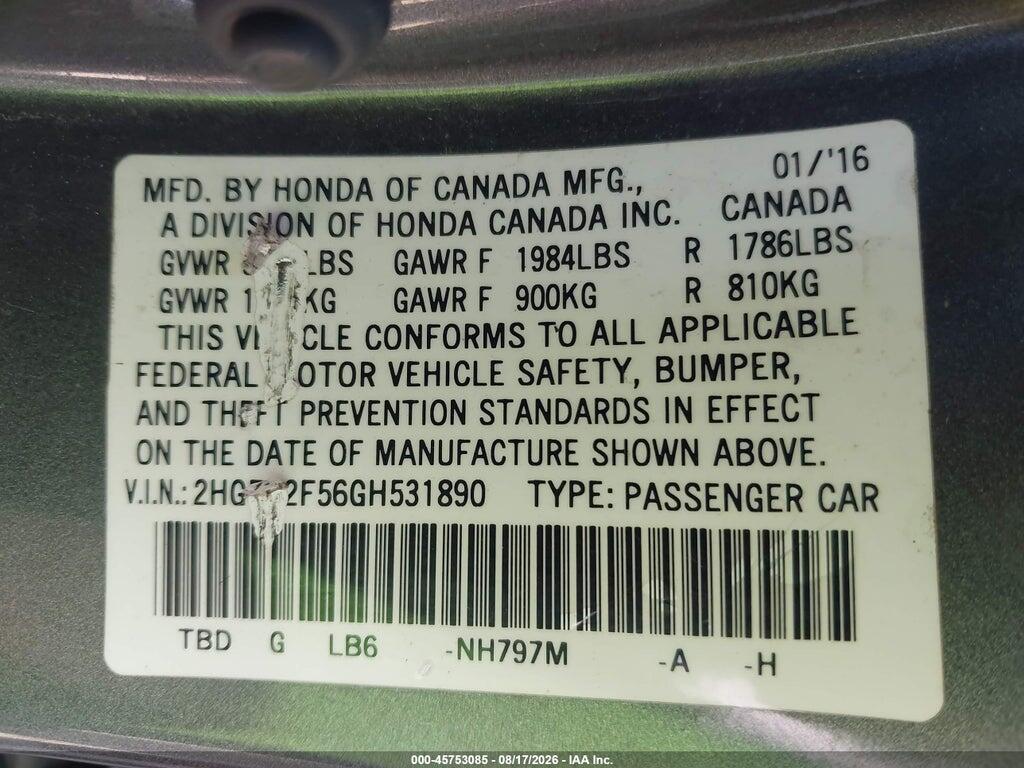 2HGFC2F56GH531890 2016 HONDA CIVIC photo no. 9
