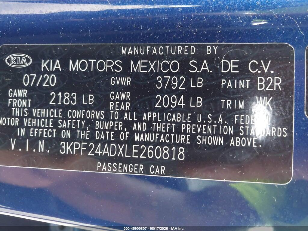 3KPF24ADXLE260818 2020 KIA FORTE photo no. 9