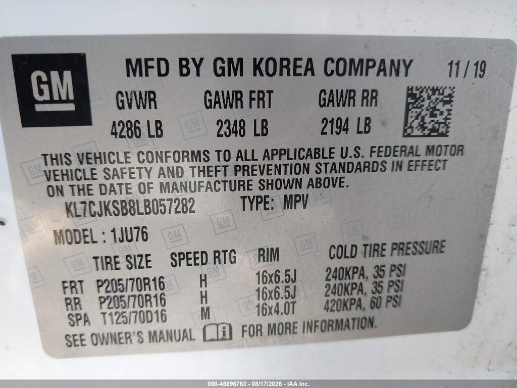 KL7CJKSB8LB057282 2020 CHEVROLET TRAX photo no. 9