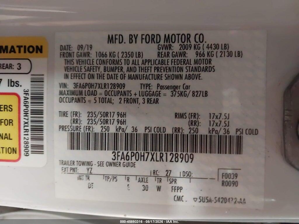 3FA6P0H7XLR128909 2020 FORD FUSION photo no. 9