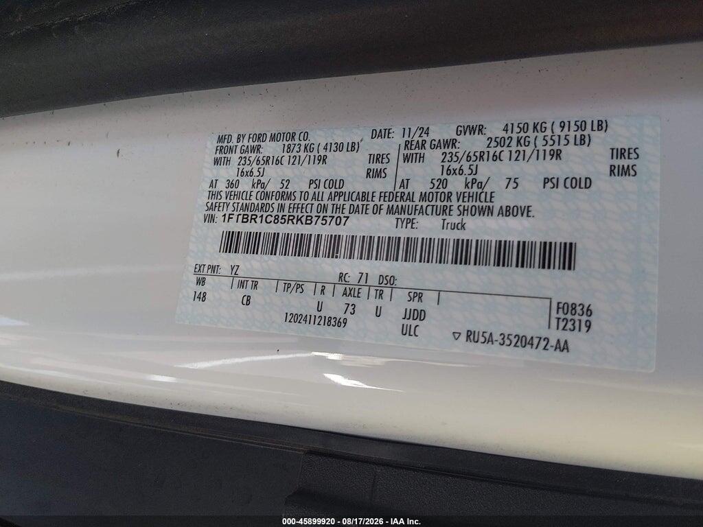 1FTBR1C85RKB75707 2024 FORD TRANSIT-250 photo no. 9