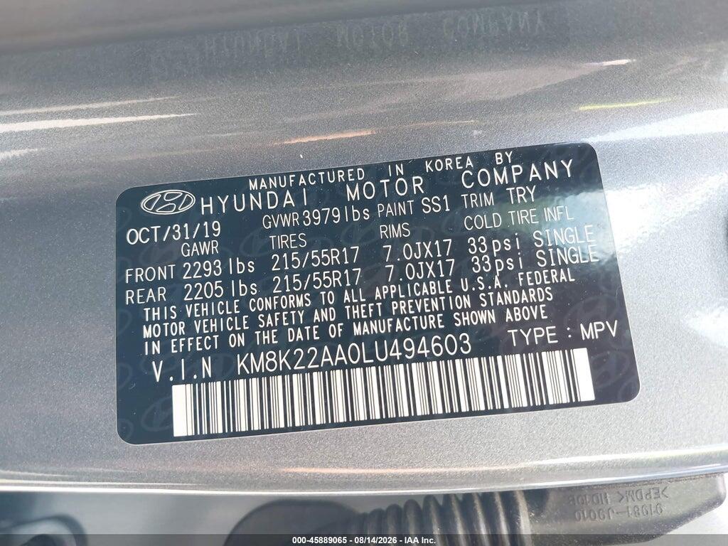 KM8K22AA0LU494603 2020 HYUNDAI KONA photo no. 9