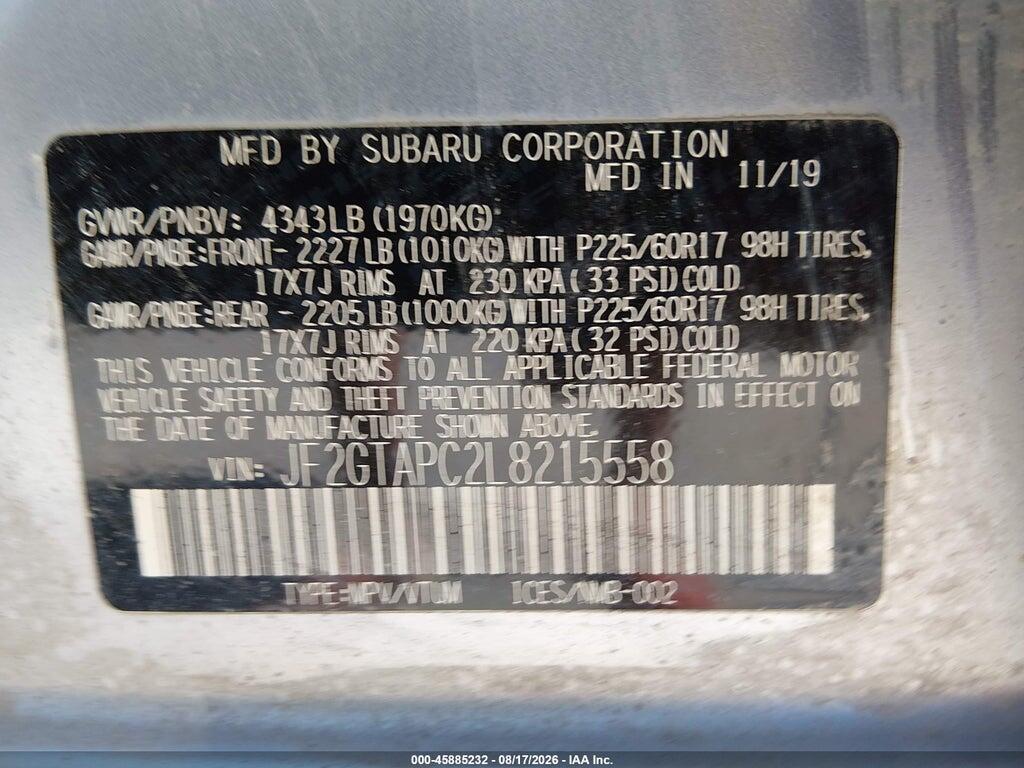 JF2GTAPC2L8215558 2020 SUBARU CROSSTREK photo no. 9