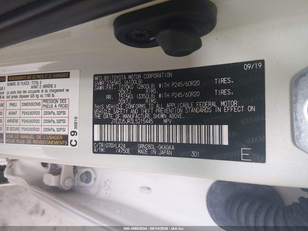 JTEZU5JR3L5215445 2020 TOYOTA 4RUNNER photo no. 9