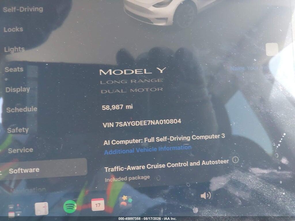 7SAYGDEE7NA010804 2022 TESLA MODEL Y photo no. 7