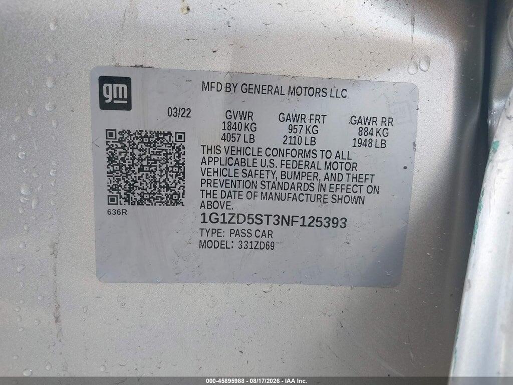 1G1ZD5ST3NF125393 2022 CHEVROLET MALIBU photo no. 9