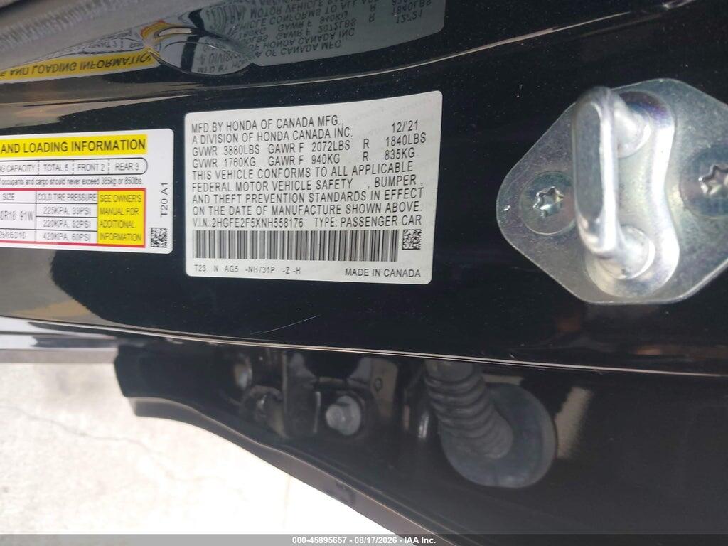 2HGFE2F5XNH558176 2022 HONDA CIVIC photo no. 9