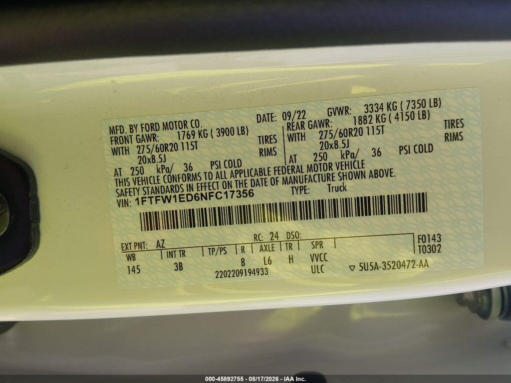 1FTFW1ED6NFC17356 2022 FORD F-150 photo no. 9
