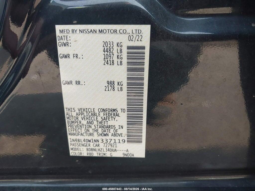 1N4BL4DW1NN337119 2022 NISSAN ALTIMA photo no. 9