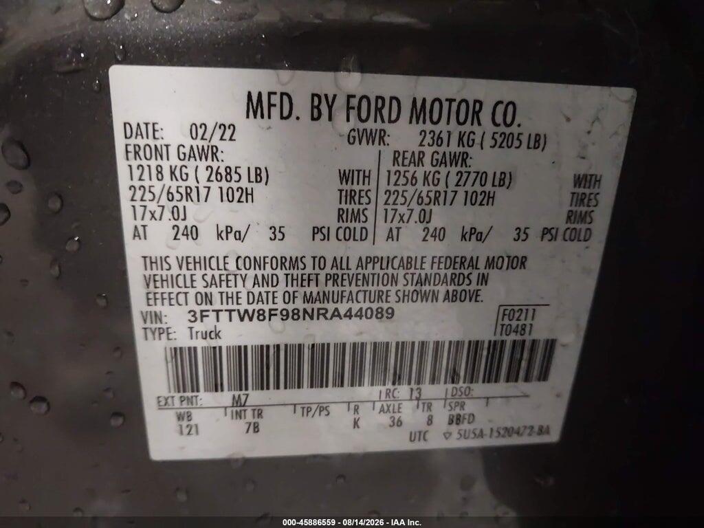 3FTTW8F98NRA44089 2022 FORD MAVERICK photo no. 9